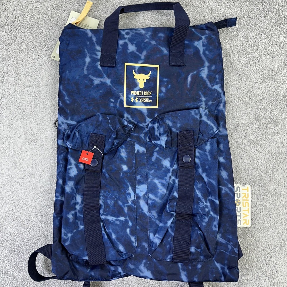 Under Armour Project Rock Gym Sack Backpack Blue UA Storm OSFM 19L Bag